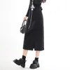 Saia Lápis Slim Fit Reta com Cintura Elástica, Barra Dividida Casual, Estilo Novo Outono 2025