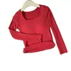 Camiseta Térmica Cepillada de Manga Larga con Cuello Bajo para Mujer, Ajustada, con Almohadillas en el Pecho, Ropa Interior Sexy Gruesa