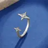 Anillo Abierto de Diseño Único con Estrella de Cuatro Puntas Incrustada de Diamantes, Estilo Minimalista, Anillo de Dedo Índice Ajustable con Circonita de Luz Estelar de Moda