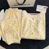 [Algodón nube de alta calidad] Conjunto de pijama largo de manga larga, cuello redondo, con ribete de encaje, talla grande para mujer, adecuado para usar como ropa de estar