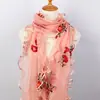 Bufanda Bordada de Moda para Mujer Nueva Primavera y Otoño Protector de Cuello Versátil Estilo Étnico Larga Delgada de Malla con Volantes Bufanda de Seda