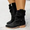 En stock modelo de comercio exterior de otoño e invierno deseo tacón bajo 40-43 tacón bajo ante corte bajo botas de mujer