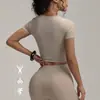 Camiseta Deportiva Cruzada Ajustada para Mujer, Top de Fitness, Estilo Cropped con Abdomen al Descubierto, Ropa de Yoga que Ceñe la Cintura, Manga Corta para Running
