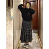 Falda Floral Negra para Mujer Cintura Alta Otoño 2025 Nueva Talla Grande mm Gorditas Cubre la Entrepierna y Aspecto Adelgazante Falda Midi de Línea A