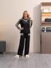 Suéter Jacquard Europeo y Americano Transfronterizo 2025 Otoño e Invierno Holgado Casual de Manga Larga Pantalones de Pierna Ancha Conjunto de Dos Piezas Tejido para Mujer