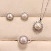 Joyería de Bosque, Accesorios Exquisitos y Simples, Set de Perlas de Agua Dulce, Cuentas de Bollo al Vapor con Incrustaciones de Zircón para Mujer, Pendientes, Anillos, Collares