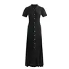 Sd Adelgazante Nuevo Estilo 2026 Vestido Elegante de Punto Hueco con Cuello Polo para Mujer, Ceñido a la Cintura, Bodycon, Falda Larga