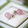 Brincos de Prata Esterlina S925 com Cristal Rosa e Cristal Torre Amarela para Mulheres, Novo Estilo Chinês, Para o Dia a Dia, Bolinha de Gelatina Pequena, Presente de Dia dos Namorados