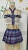 Lingerie Sexy, Estilo Puro Desejo, Saia Xadrez Doce, Uniforme Escolar de Um Ombro, Traje JK Fofo e Charmoso Fora do Ombro 2085