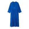 Vestido de Verano para Mujer Estilo Europeo y Americano 2026 Azul Cuello en V Largo Medio 26344 Color de la Foto Mezcla de Fibra Sintética Patchwork