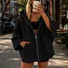 2026 Otoño e Invierno Nuevo Sólido Nueve Cuartos Manga Cómoda Casual con Capucha y Cremallera Chaqueta Cruzada Europea y Americana Amazon para Mujer