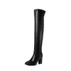 Botas altas de punta para mujer, para otoño e invierno, transfronterizas, color liso, suela de goma, versátiles, ligeras, tacón ultra alto, hasta la rodilla, talla grande, botas cuadradas para mujer