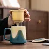 Ver la serie de montañas taza de pareja sensación de persona mayor un par de regalo de compañero de empresa empresa taza de cerámica taza de oficina con tapa
