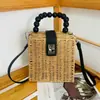 Bolsa de Palha Tecida Nova Feminina Mais Vendida, Bolsa Quadrada Pequena Vintage, Bolsa de Ombro, Bolsa Transversal, Bolsa de Mão, Bolsa de Praia