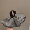 Scrunchie Branco de Renda Vazada Quadrado Estilo Francês para Cabelo, Prendedor Grande com Laço e Flor de Fita