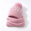 Nuevo Conjunto de Bufanda Retorcida Gorro de Punto Otoño Invierno Adulto Sombrero de Lana Cálido de Invierno Protección para los Oídos Sombrero Integrado con Bufanda