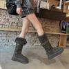 Botas de Nieve Grises Integradas de Piel para Mujer 2025 Invierno Nuevas Suela Gruesa Aumentada Forro Polar Espesado Largas Cálidas Zapatos de Algodón