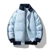 Abrigo acolchado de algodón con contraste de tres barras transfronterizo para hombre y mujer, nuevo para invierno, grueso, cálido, con cuello alto, cortavientos, abrigo de algodón plumón