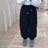 Pantalones de chándal lisos para niños y niñas, holgados, con cordón, algodón compuesto lavado, versátiles, casuales, largos