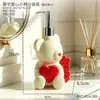 Dispensador de Oso con Forma de Corazón Doble Felicidad para Baño de Boda, Botella Dispensadora de Gel Antibacterial Tipo Prensa, Decoración de Almacenamiento para Habitación de Boda, Adorno para Parejas