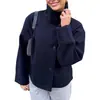 Ropa de Otoño e Invierno Transfronteriza Europea y Americana para Mujer, Chaqueta de Mujer con Cuello Alto, Botones, Corta, Abrigo de Lana Holgado, Moderno y Versátil
