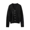 Cárdigan 100% Cachemira Pura para Mujer, Nuevo Estilo Otoño e Invierno, Cuello en V, Manga Larga, Cárdigan de Punto con Adorno de Encaje