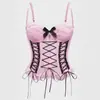 Corset Moldador Corporal Sexy de Renda Cauda de Peixe Russo para Mulheres com Alças Cruzadas de Laço e Renda Cruzada