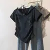 Camiseta Estampada Tie-Dye de Manga Curta para Tamanhos Maiores com Gola Reversível para Mulheres, Novo Estilo de Verão, Top Emagrecedor e Valorizador para Corpos Curvilíneos