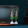 Brincos antigos banhados a ouro moda nacional cloisonné Xiangyun Camélia Lótus agulha de prata 925 brincos estilo étnico