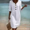 2026 Nuevo Vestido Largo Cruzado de Cuello en V con Volantes y Botones, Vestido Casual de Moda y Único para el Trabajo y el Uso Diario para Mujeres, Estilo Veraniego