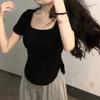 Blusa de Gola Quadrada para Mulheres, Camiseta Base Branca, Novo Estilo 2026 para Primavera, Outono e Inverno, Elegante e Fashion com Decote Baixo e Manga Longa
