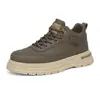 Zapatos de trabajo bajos para hombre, con suela gruesa, adecuados para primavera y otoño, con parte superior de cuero retro, estilo casual, diseñados para uso en exteriores, para ir al trabajo y proporcionar soporte antideslizante para actividades deportivas.