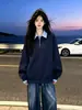 Moletom com gola de camisa e zíper parcial, estilo retrô americano, tendência e único, outono, nicho casual, manga longa para mulheres e homens