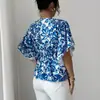 Otoño 2026 Nuevo Camisa Corta Floral con Cuello en V y Cintura Fruncida Elegante Casual Atuendo para Vacaciones y Citas
