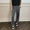 Pantalones acampanados grises bordados de cuatro puntadas para hombre, pantalones con vibra de la alta calle americana, fluidos, pantalones casuales de pierna recta de alta gama