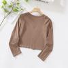 Nuevo Cárdigan de Punto sin Botones de Punto Dulce con Cuello Redondo Suéter de Punto de Manga Larga Crop Top para Mujer