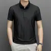 Polo sem costura de manga curta Verão 2023 masculino com lapela fina de seda gelada camiseta para pais de meia-idade top xadrez