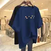 Nueva Camiseta de Mujer de Talla Grande de Longitud Media que Cubre el Vientre y Luce Adelgazante, con Estampado de Letras Casual, Elegante y Rejuvenecedor, Top de Manga Corta