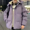 Chamarra de algodón con relleno de plumas para hombre, marca moderna estilo americano, modelo nuevo de invierno, color liso, cálida, con capucha, gruesa, corte holgado
