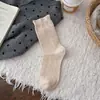 Meias Fofas de Renda para Mulheres Meias de Meia-Canela para Primavera e Outono Algodão Puro Estilo Coreano Estilo ins Cor Sólida Simples Estilo Japonês Punho Largo Meias Fofas