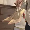 Sandalias ligeras y transpirables 2026 Stiletto francés lazo charol puntera cerrada nude zapatos individuales absolutamente impresionantes tacones altos de punta