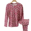Conjunto de Roupa Íntima Térmica Outono/Inverno para Mulheres de Meia-Idade e Idosas, Tops e Calças Térmicas Engrossadas para Mães