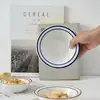 Cuenco Grueso de Cerámica Marrón y Azul con Línea, Estilo Japonés-Coreano, Diseño Pintado a Mano Bajo Esmalte, Cuenco para Arroz de 6 Pulgadas, Cuenco para Cereales y Sopa