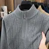 Suéter Masculino Jacquard com Gola Alta e Zíper Meio 2026 Outono/Inverno Novo Tricô Espesso Anti-pilling Suéter Quente Masculino