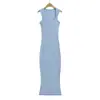 2655-26 Estilo Otoño Versión Coreana Ajustado Cuello Trapecio Hombro Estrecho Abertura Trasera Liso Manga Larga Cintura Ceñida Pegado a la Cadera Vestido