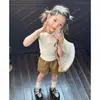 [Artículo Caliente de Verano] Nuevo Conjunto de Verano para Niñas 2026 Estilo Coreano Casual Cuello Polo Chaleco Blanco Pantalones Cortos Sueltos