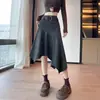 Falda midi de mezclilla irregular para mujer, estilo otoño vintage old money, falda de paraguas retro de cintura alta adelgazante en línea A