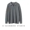 Suéter de punto para hombre con cuello de gaviota, manga larga, otoño e invierno, solapa, casual de negocios, color liso, suéter de cachemira