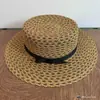 Sombrero de Paja Retro Francés para Mujer con Copa Plana y Ala Ancha Sombrero de Sol para Playa Vacaciones Atmósfera Fotográfica Protección Solar Sombrero con Lazo