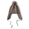 Sombrero Lei Feng otoño e invierno nuevo estilo cachemir tejido color liso con cordones cálido pompón protección contra el frío protección para los oídos cúpula sombrero para el frío